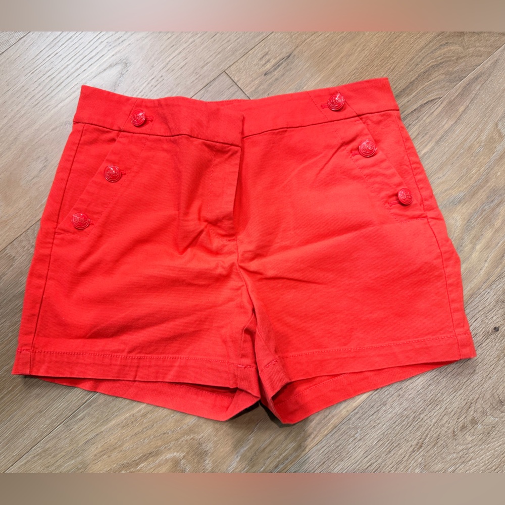 LOFT Red Button-Accent High-Rise Shorts